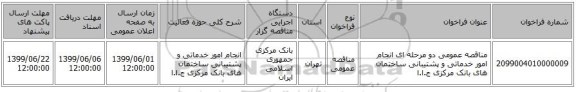 مناقصه عمومی دو مرحله ای انجام امور خدماتی و پشتیبانی ساختمان های بانک مرکزی ج.ا.ا