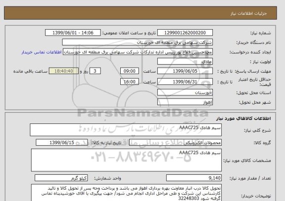 استعلام سیم هادی AAAC725
