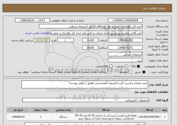 استعلام خرید یخچال و آبسرد کن و کپسول آتشنشانی مطابق با فایل پیوست