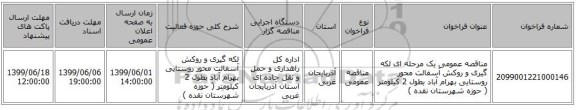 مناقصه عمومی یک مرحله ای لکه گیری و روکش آسفالت محور روستایی بهرام آباد بطول 2 کیلومتر ( حوزه شهرستان نقده )