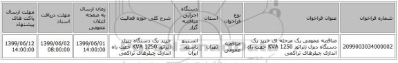مناقصه عمومی یک مرحله ای خرید یک دستگاه دیزل ژنراتور KVA 1250 جهت راه اندازی چیلرهای تراکمی 