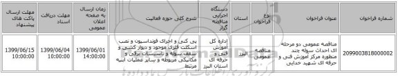 مناقصه عمومی دو مرحله ای احداث سوله چند منظوره مرکز آموزش فنی و حرفه ای شهید خدایی