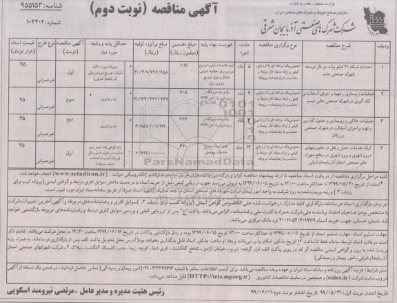 مناقصه ، مناقصه احداث شبکه 20 کیلوولت در فاز توسعه ...