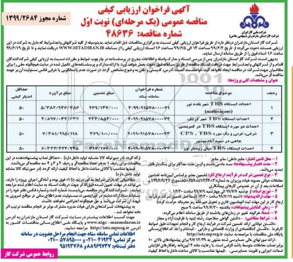 فراخوان مناقصه، مناقصه احداث ایستگاه TBS و ...