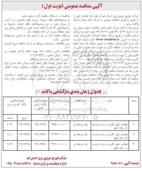 آگهی مناقصه عمومی , مناقصه فعالیت های کلید در دست