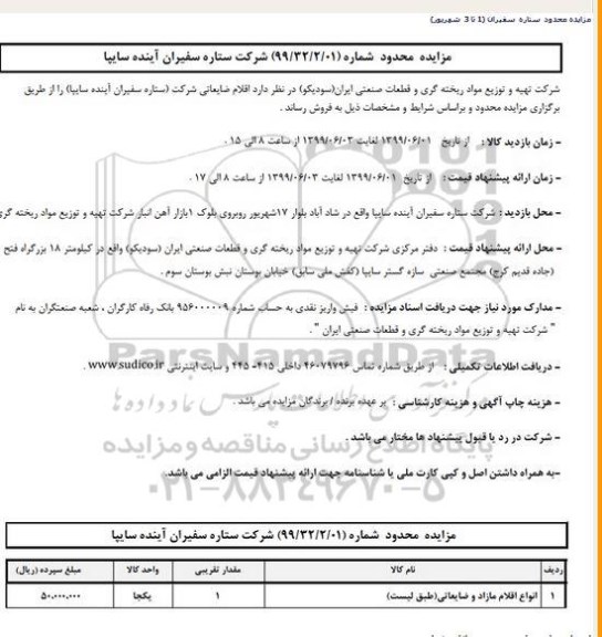 مزایده, مزایده انواع اقلام مازاد و ضایعاتی