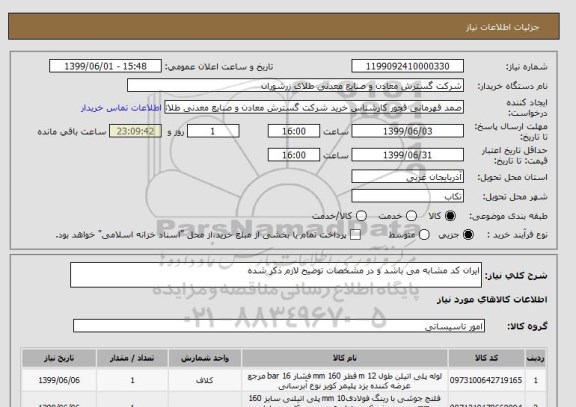 استعلام ایران کد مشابه می باشد و در مشخصات توضیح لازم ذکر شده 
