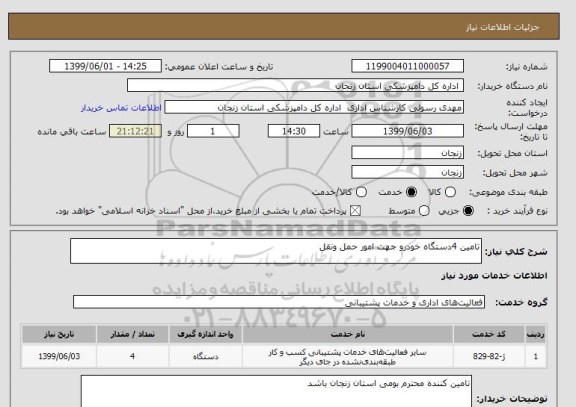 استعلام تامین 4دستگاه خودرو جهت امور حمل ونقل