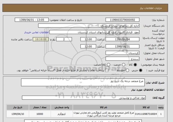استعلام  مرغ منجمد درجه یک تاریخ روز 
