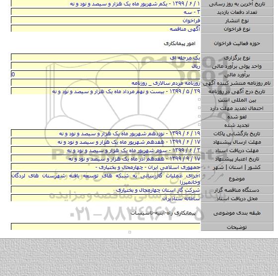 اجرای عملیات گازرسانی به شبکه های توسعه یافته شهرستان های لردگان وخانمیرزا