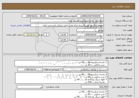 استعلام ماسه شکسته 06 ....40 تن
شن بادامی ....20 تن
قلوه سنگ رودخانه ای ..... 40 تن
ماسه بادی....420 تن
