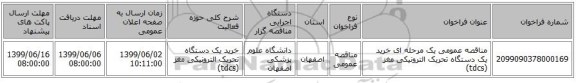 مناقصه عمومی یک مرحله ای خرید یک دستگاه تحریک الترونیکی مغز (tdcs)