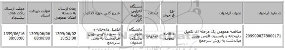 مناقصه عمومی یک مرحله ای تکمیل داروخانه و پانسیون افوس  بویین میاندشت به روش سرجمع