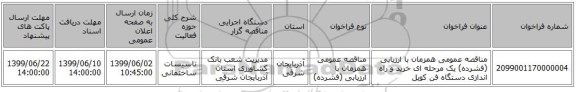 مناقصه عمومی همزمان با ارزیابی (فشرده) یک مرحله ای خرید و راه اندازی دستگاه فن کویل