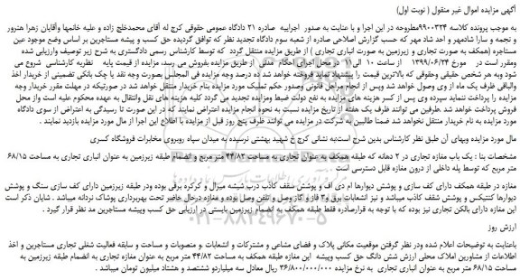 مزایده، مزایده فروش یک باب مغازه تجاری در 2 دهانه 