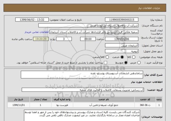 استعلام ساماندهی انشعابات آب روستای یونسلو- نقده