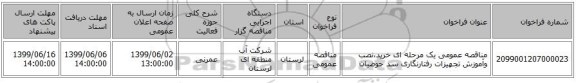 مناقصه عمومی یک مرحله ای خرید،نصب وآموزش تجهیزات رفتارنگاری سد حوضیان