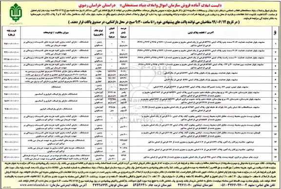 آگهی مزایده،مزایده فروش املاک و مستغلات کاربری مسکونی و تجاری 