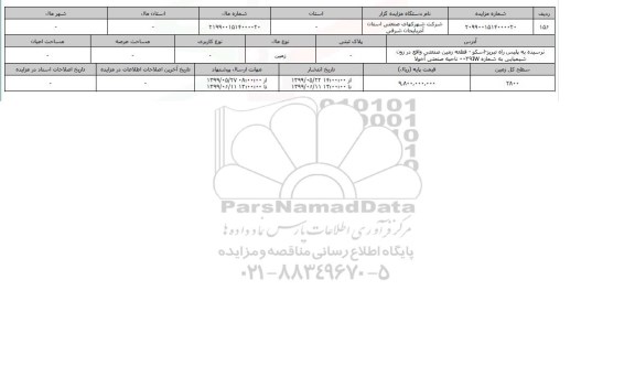 آگهی مزایده، مزایده زمین سطح کل زمین 2800