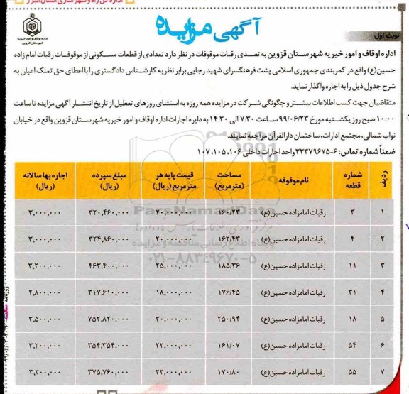 آگهی مزایده مزایده اجاره تعدادی از قطعات مسکونی نوبت اول