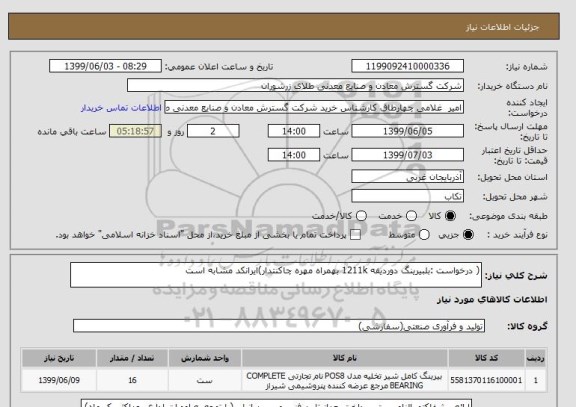 استعلام ( درخواست :بلبیرینگ دوردیفه 1211k بهمراه مهره چاکنتدار)ایرانکد مشابه است