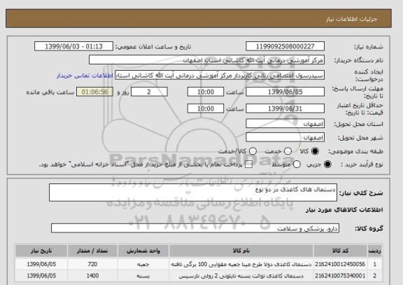 استعلام دستمال های کاغذی در دو نوع 