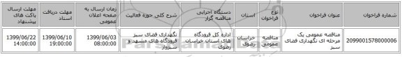 مناقصه عمومی یک مرحله ای نگهداری فضای سبز