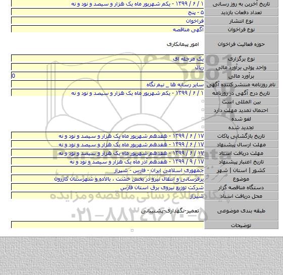 برقرسانی و انتقال نیرو در بخش خشت ، بالاده و شهرستان کازرون