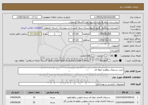 استعلام خرید دستمال دوقلو و حوله ای