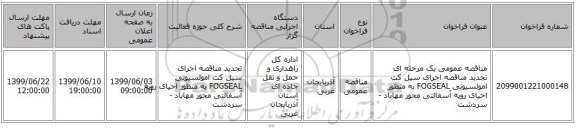 مناقصه عمومی یک مرحله ای تجدید مناقصه اجرای سیل کت امولسیونی FOGSEAL به منظور احیای رویه آسفالتی محور مهاباد - سردشت