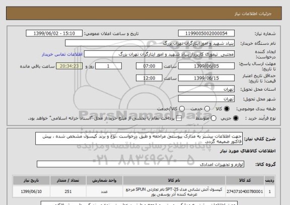 استعلام جهت اطلاعات بیشتر به مدارک پیوستی مراجعه و طبق درخواست ،نوع و برند کپسول مشخص شده ، پیش فاکتور ضمیمه گردد.