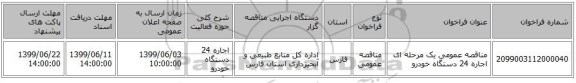 مناقصه عمومی یک مرحله ای اجاره 24 دستگاه خودرو