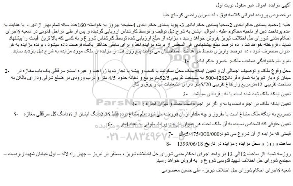 مزایده ،مزایده فروش سرقفلی یک باب مغازه در میدان تره بار 