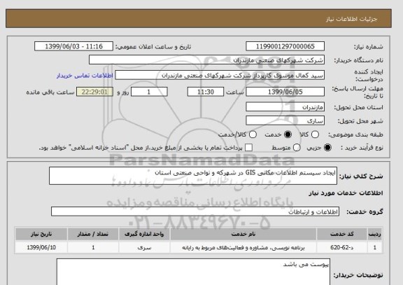 استعلام ایجاد سیستم اطلاعات مکانی GIS در شهرکه و نواحی صنعتی استان