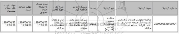 مناقصه عمومی همزمان با ارزیابی (فشرده) یک مرحله ای ایاب و ذهاب کارکنان منطقه استان مرکزی
