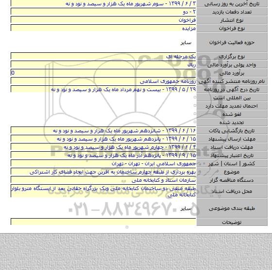 بهره برداری از طبقه چهارم ساختمان به افرین جهت ایجاد فضای کار اشتراکی