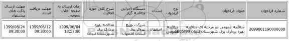 مناقصه عمومی دو مرحله ای مناقصه بهره برداری برق شهرستان لنجان 1806/99