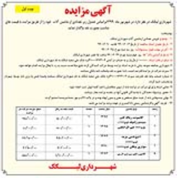 مزایده, مزایده فروش تعدادی از ماشین آلات