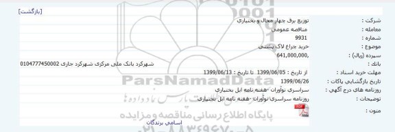مناقصه ، مناقصه خرید چراغ لاک پشتی 