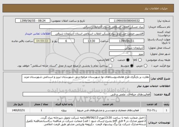 استعلام نظارت بر بازنگری طرح هادی روستاهای نوا شهرستان مراغه،زرنق شهرستان تبریز و اسداغی شهرستان مرند