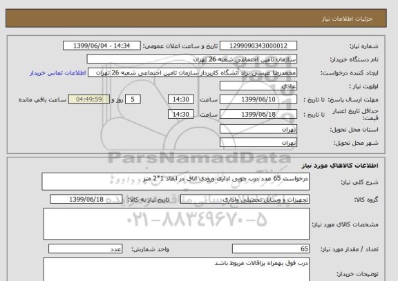 استعلام درخواست 65 عدد درب چوبی اداری ورودی اتاق در ابعاد 1*2 متر
