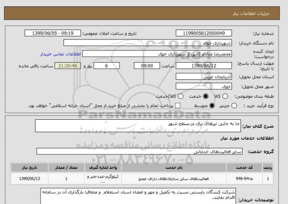 استعلام جا به جایی تیرهای برق در سطح شهر
