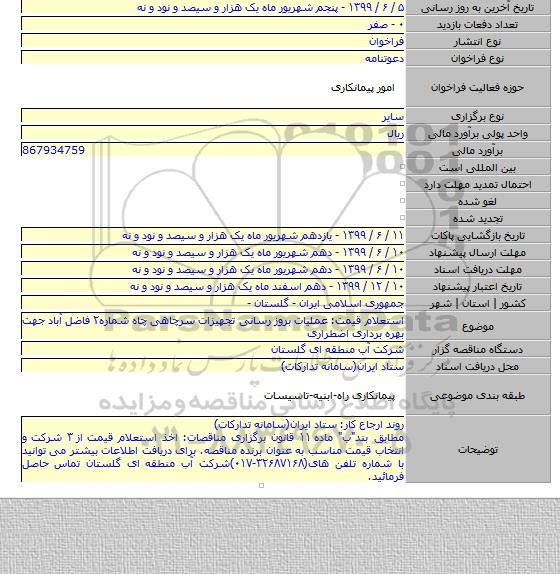 استعلام قیمت: عملیات بروز رسانی تجهیزات سرچاهی چاه شماره۲ فاضل آباد جهت بهره برداری اضطراری