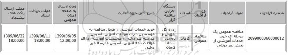 مناقصه عمومی یک مرحله ای خرید خدمات آموزشی از بخش غیر دولتی