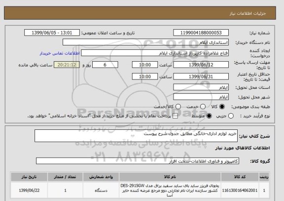 استعلام خرید لوازم اداری-خانگی مطابق جدول شرح پیوست