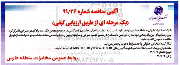 مناقصه، مناقصه عملیات اجرای حفاری و فیبرکشی در دو محور 