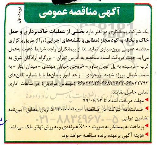 مناقصه ,  مناقصه بخشی از عملیات خاکبرداری و حمل خاک و نخاله به گود مجاز 