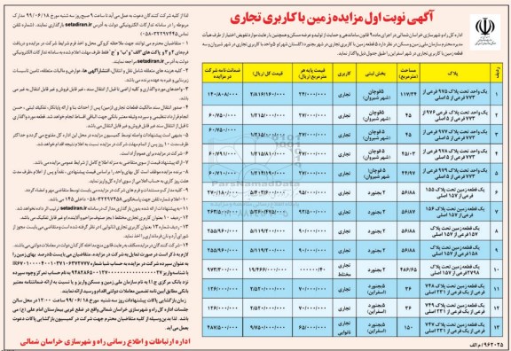 مزایده ، مزایده واگذاری زمین با کاربری تجاری