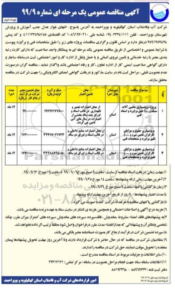 آگهی مناقصه عمومی , مناقصه پروژه برونسپاری ماشین آلات سبک و...  نوبت دوم 