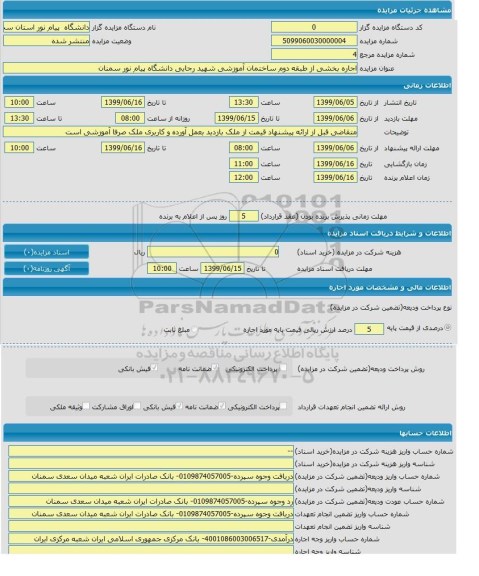 مزایده، مزایده اجاره بخشی از طبقه دوم ساختمان آموزشی